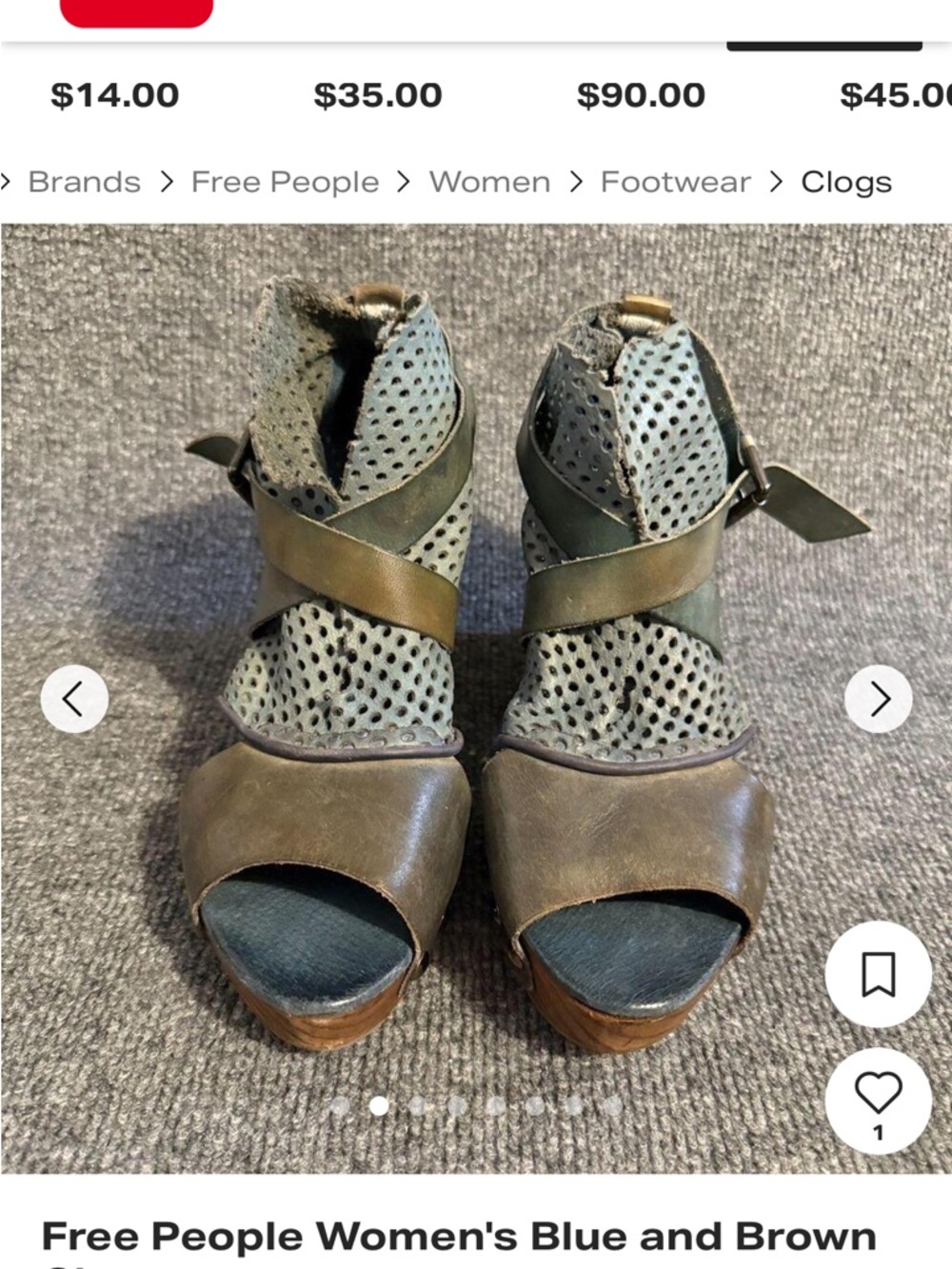Free People Olive Green and Teal Perforated Leather Mules - Picture 1 of 3